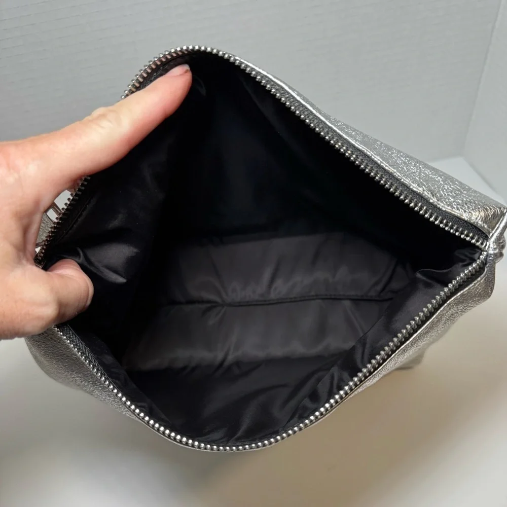 Margo Paige metallic silver make up bag